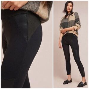 Anthropologie Black Faux Leather & Suede Moto Leggings with Ankle Zippers, 26